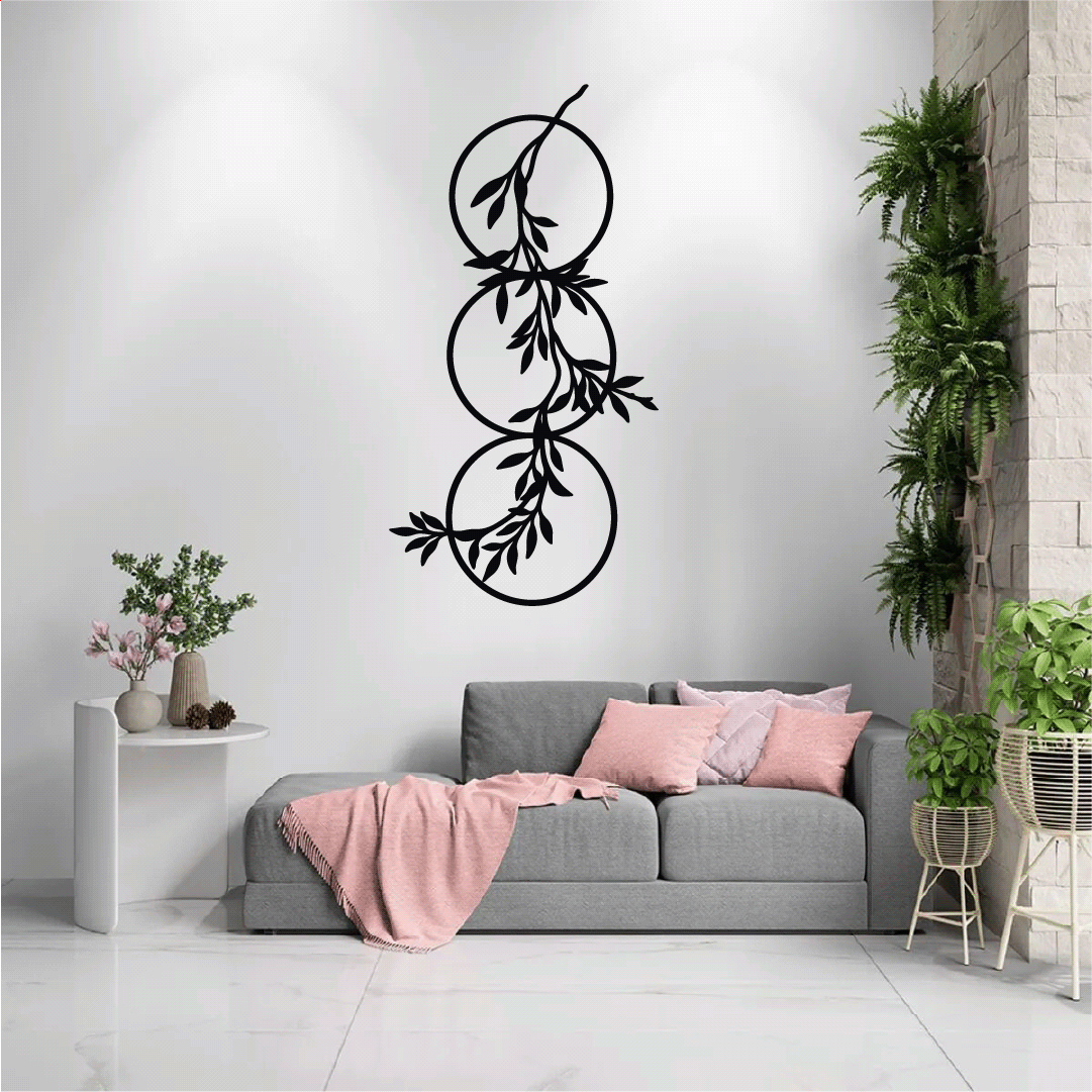 Elegant Three-Circle Vine Metal Wall Art